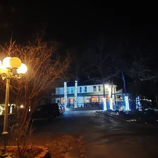 The Inn driving in at night.