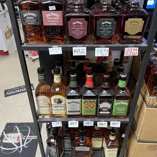 a display of liquor bottles