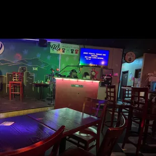 a bar with neon lights