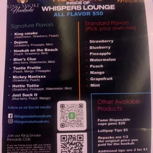 Hookah Menu
