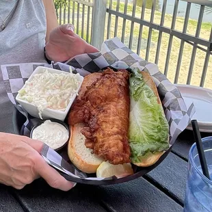 Walleye Sandwich with Coleslaw