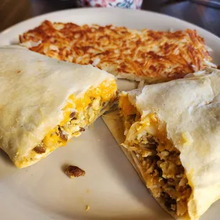 a breakfast burrito with hash browns