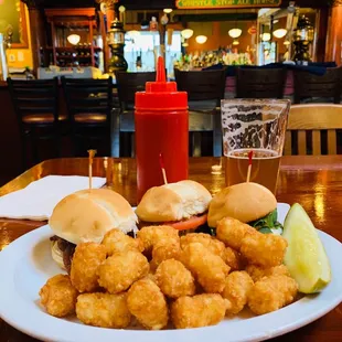 The burger sliders with a beer!