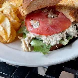 Miss Vickie's Chicken Salad Sandwich on wheat berry with homemade chips