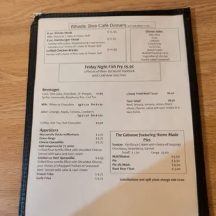 Dinner menu