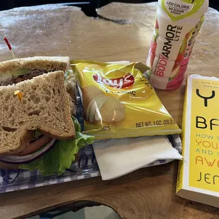 a sandwich and a drink