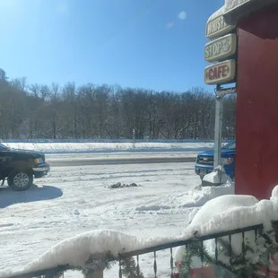 Outside.  Great view of the CP Rail mainline.