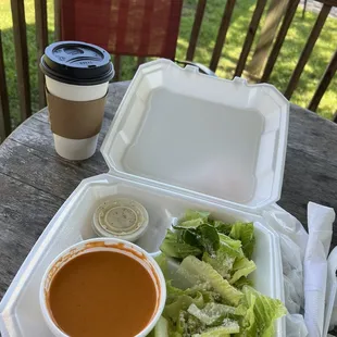 red pepper soup + sensation salad with a chai latte