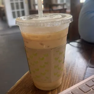 Iced sugar free caramel &amp; hazelnut coffee with oatmilk