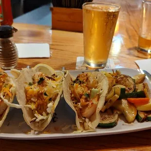 Blackened shrimp tacos with grilled veggies