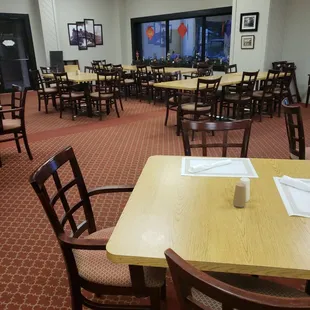 tables and chairs in a restaurant