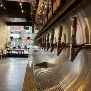 a row of beer taps