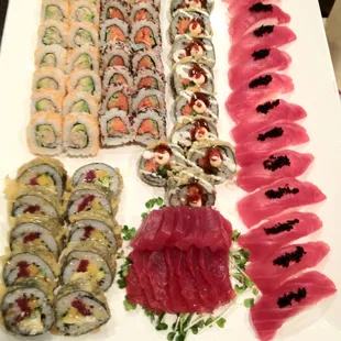 a platter of sushi