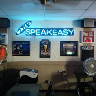 a neon sign in a restaurant