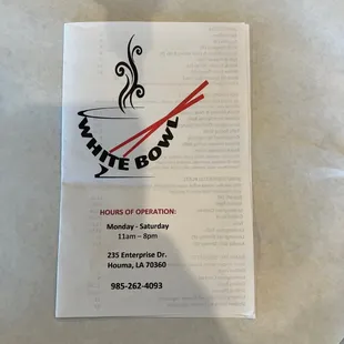 the menu for the bowl