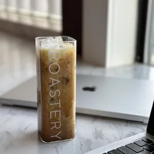 White apricot iced latte
