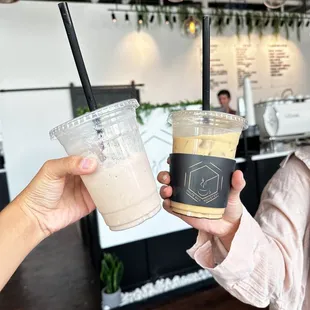 Strawberry smoothie and Carmel latte