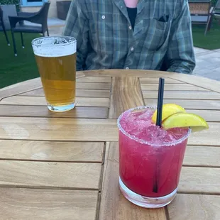 Prickly pear margarita and beer