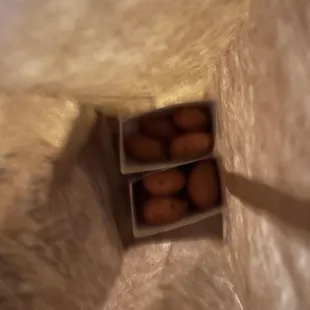 Mac n cheese nibblers.  Supposed to be creamy Mac n cheese in a crispy batter. Nope