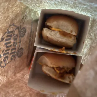 Smoky Jo sliders.  Sloppy Joe sliders with smoked cheddar cheese and crispy onions.