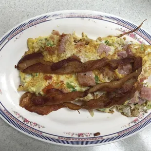Omelet with bacon.