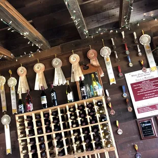 a display of wine bottles