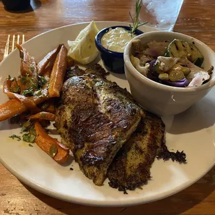 Pan seared catfish, Moraccon carrots