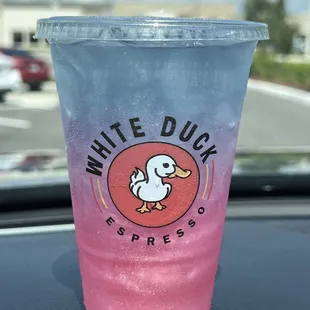 White peach lotus with watermelon juice and shimmer