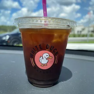 Iced americano with a fun straw :)