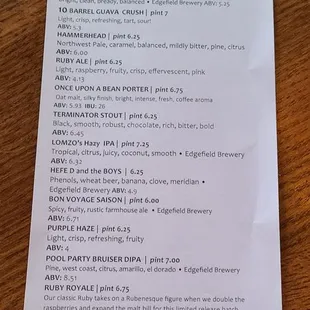 Drink menu