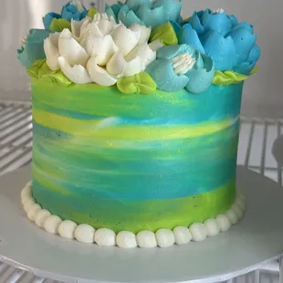 a blue and green cake