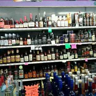shelves of liquor in a store