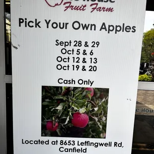 Dates of pick your own-cash only