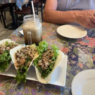 Duck larv tacos and Thai iced coffee