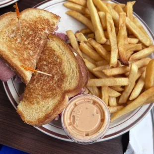 Reuben sandwich and fries