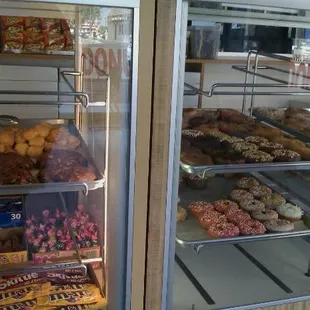 a display case full of donuts
