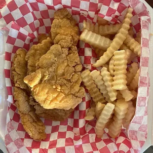 Chicken strips and french fries