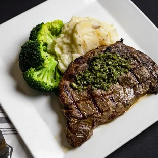 Scotch Fillet     
12 oz. Rib Eye Fillet · House Made Chimichurri  
Mashed Potato · Seasonal Vegetables