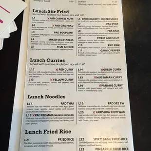 Lunch menu