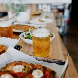 a table of food and drinks