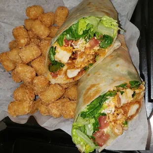 Buffalo Chicken Wrap with tots