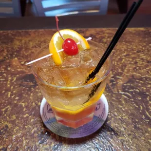 Hand muddled whiskey old fashion