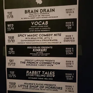 the menu for the event