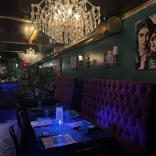 a chandelier in the background