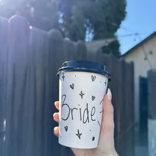 A half caf vanilla latte for the bride!