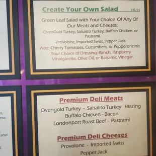 Sandwich menu