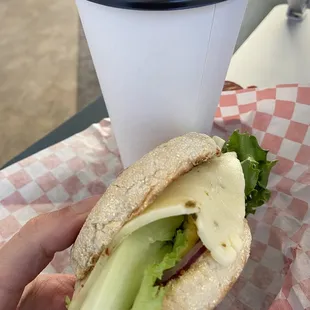 Breakfast sandwich made before.