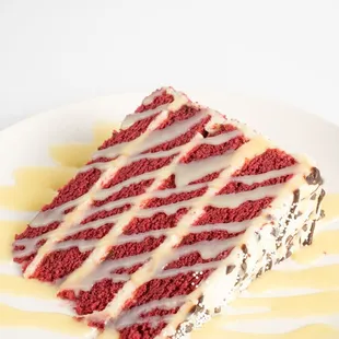 a slice of red velvet cake