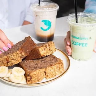 a plate of food and a drink