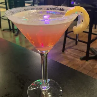 a drink in a martini glass